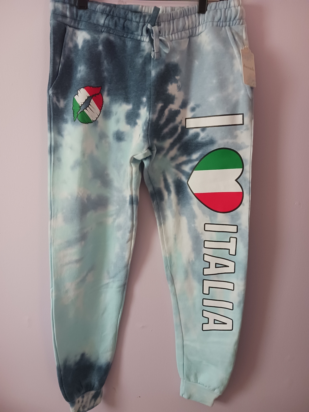 Tie-Dye Sweatpants with Italia Heart Graphic - Seablue Navy